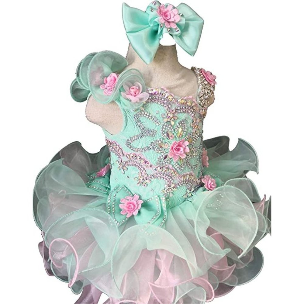 NEW Beautiful Sparkling Bling Rhinestone Mint Pink Baby Gown Flower Girl… - Picture 2 of 4